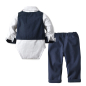 Preview: Anzug Set Navyblau-Weiss, stilvoll mit Hemdbody und Kravatte