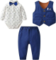 Preview: Tolles Outfit: Anzug-Set blau, mit Hemd-Body, Fliege, Weste und Hose