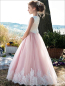 Preview: Langes Traumkleid, bicolor rosa-weiss - sehr elegant mit Spitzendeko