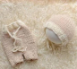 Preview: Newborn Outfit für Babyfotografie, 2-teilig, beige-weiss