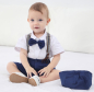 Preview: Pinkvanille Kollektion: Dunkelblaues elegantes Anzug-Set für Baby Boys, 5-teilig - optional mit Weste. Sommerset, kurzärmlig und Shorts!