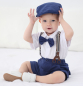 Preview: Pinkvanille Kollektion: Dunkelblaues elegantes Anzug-Set für Baby Boys, 5-teilig - optional mit Weste. Sommerset, kurzärmlig und Shorts!