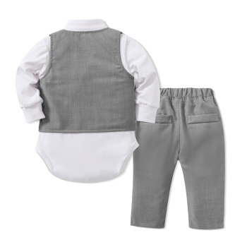 Pinkvanille-Kollektion: Elegantes Hellgrau-Weisses Anzug-Set, langärmlig, Eigenproduktion