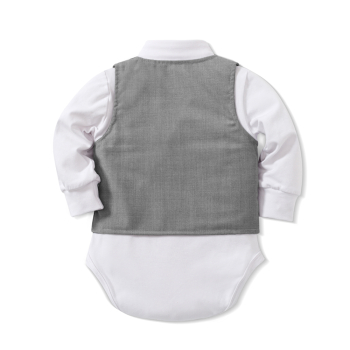Pinkvanille-Kollektion: Elegantes Hellgrau-Weisses Anzug-Set, langärmlig, Eigenproduktion