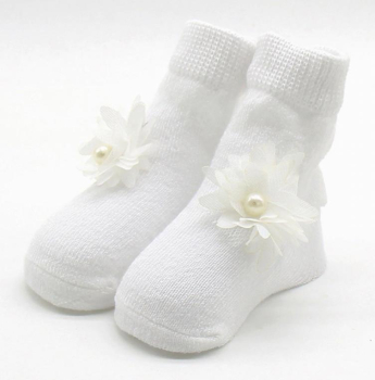 Baby-Söckchen weiss mit Deko-Blüte