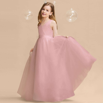 3 Farben - total elegant - wunderschönes langes Satin-Festkleid mit Schleife für kleine und grosse Mädchen