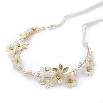 Blütenkranz, Haarschmuck - zarte goldene Blättchen und süsse Blumen