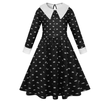 Chic: Print-Kleid für Wednesday Addams - inklusive Perücke!