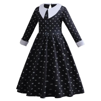 Chic: Print-Kleid für Wednesday Addams - inklusive Perücke!