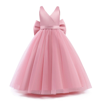 3 Farben - total elegant - wunderschönes langes Satin-Festkleid mit Schleife für kleine und grosse Mädchen