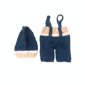 Zwergli Set mit Hosenträgern, gestrickt, blau-beige-weiss