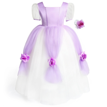 Traumkleid für Prinzessinnen violett-weiss mit Rosenblüten, Grösse 134