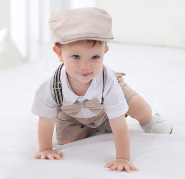 Pinkvanille Kollektion: Hellbraunes elegantes Anzug-Set für Baby Boys, 5-teilig - optional mit Weste. Sommerset, kurzärmlig und Shorts!