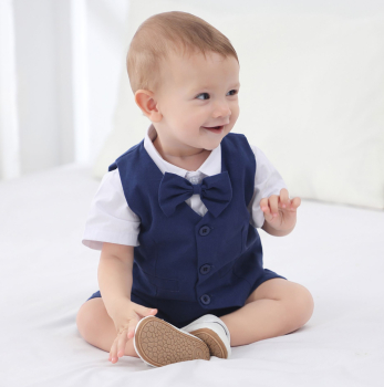 Pinkvanille Kollektion: Dunkelblaues elegantes Anzug-Set für Baby Boys, 5-teilig - optional mit Weste. Sommerset, kurzärmlig und Shorts!