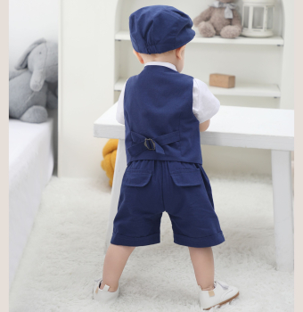 Pinkvanille Kollektion: Dunkelblaues elegantes Anzug-Set für Baby Boys, 5-teilig - optional mit Weste. Sommerset, kurzärmlig und Shorts!