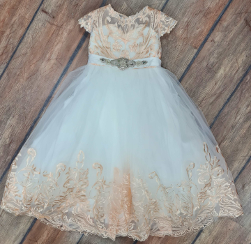 Traumkleid für den perfekten Auftritt - elfenbein-champagner mit schönen Stickereien und viel Tüll