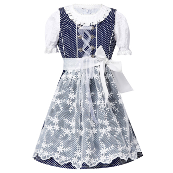 Dirndl für Mädchen - chic in navy-weiss, inklusive Bluse und Häubchen