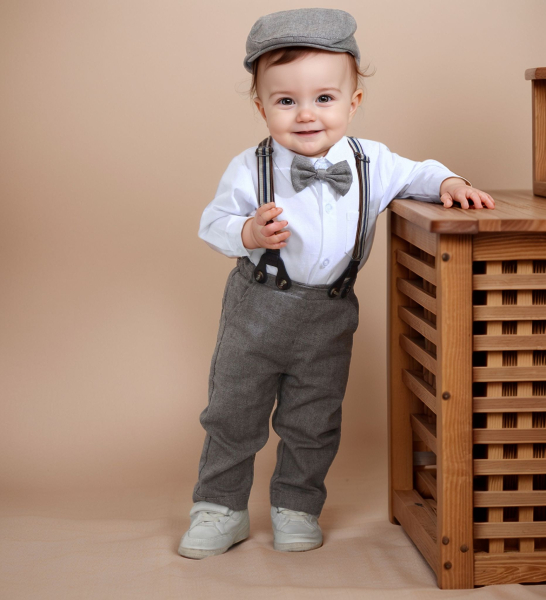 Pinkvanille Kollektion: Elegantes Anzug-Set für Baby Boys, klassisches Fischgrätemuster, 5-teilig - optional mit Weste