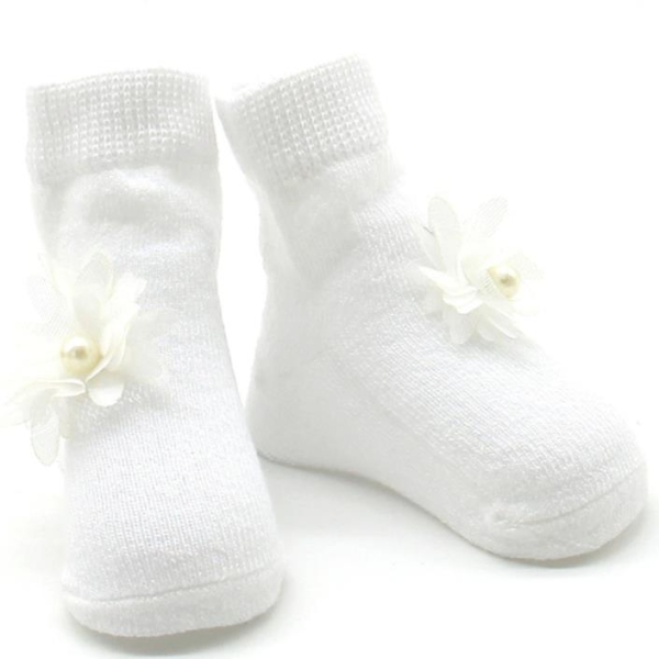 Baby-Söckchen weiss mit Deko-Blüte