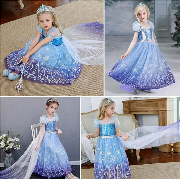 Eisköniginnen Ballkleid mit Schleppe und Glitzerpailletten