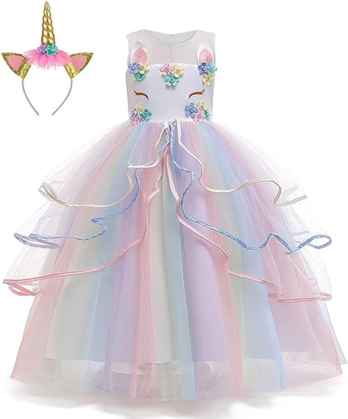 Einhornkleid Einhorn Kostüm Pastellkleid für Mädchen Mädchen Geburtstagsgeschenk Ballkleid Weihnachtsgeschenk für Kostümkleid