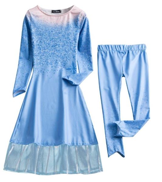 Ganz im aktuellen Eisköniginnen-Stil: langes Kleid mit Leggings, von Elsa inspiriert