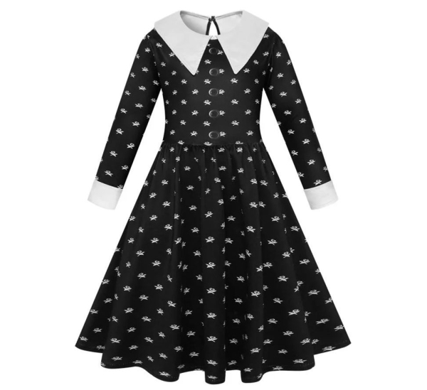 Chic: Print-Kleid für Wednesday Addams - inklusive Perücke!