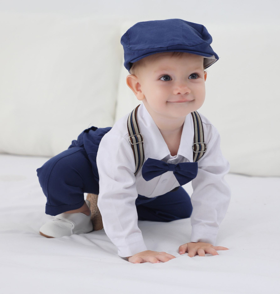 Pinkvanille Kollektion: Dunkelblaues elegantes Anzug-Set für Baby Boys, 5-teilig - optional mit Weste