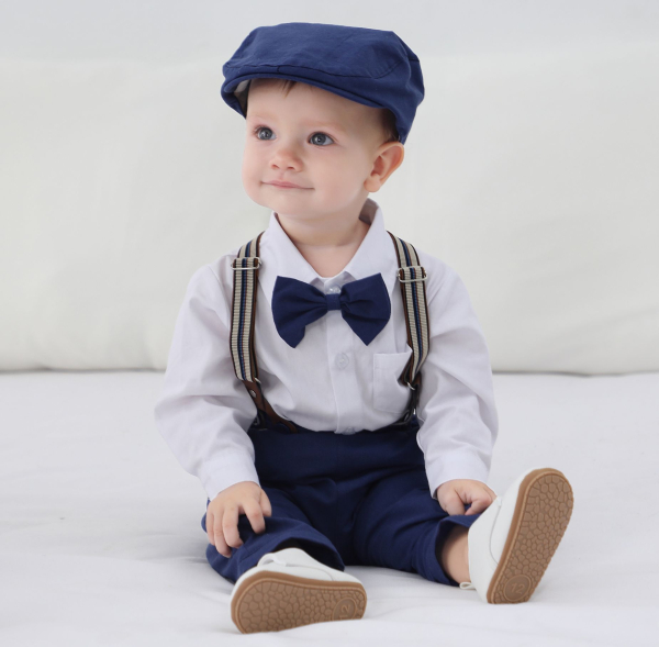 Pinkvanille Kollektion: Dunkelblaues elegantes Anzug-Set für Baby Boys, 5-teilig - optional mit Weste