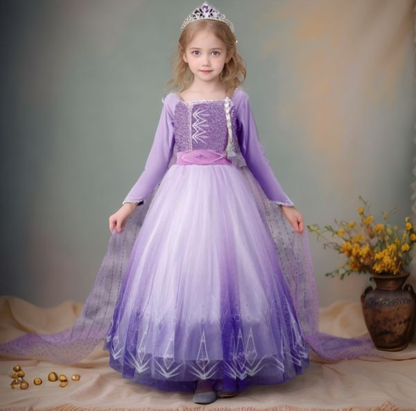 Eisköniginnen-Traumkleid lang, in violettblau mit Schleier