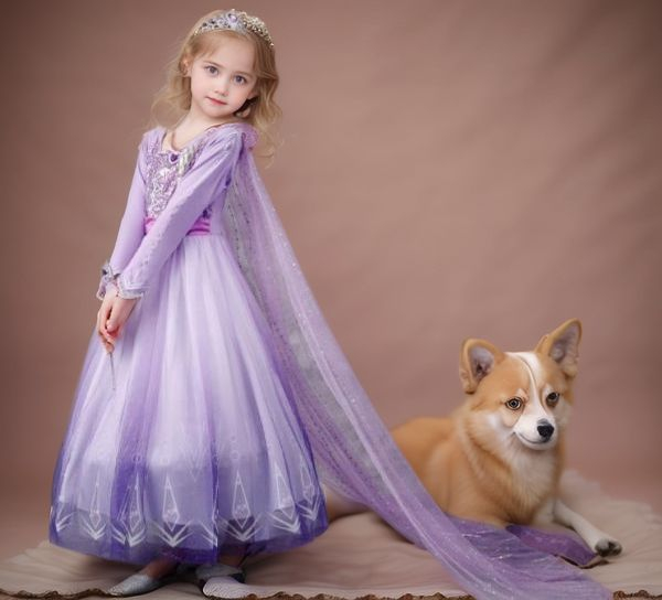 Eisköniginnen-Traumkleid lang, in violettblau mit Schleier